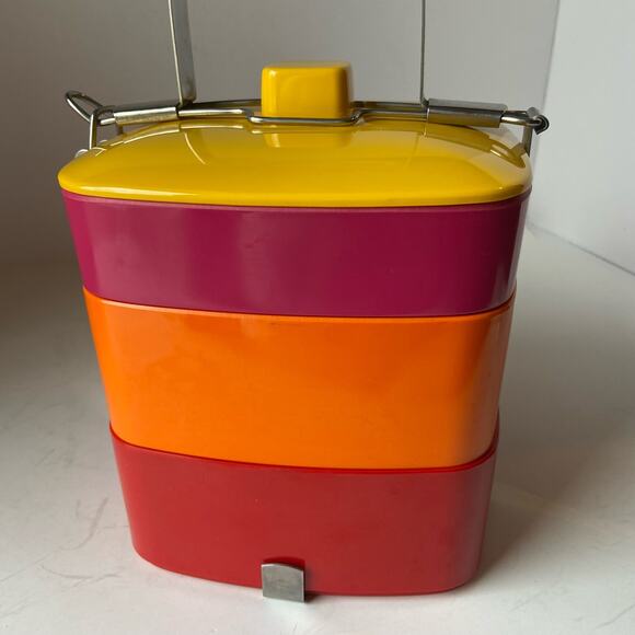 Vintage Gold Fish Brand Mid-Century Modern Melamine Stacking Lunchbox Snack Tote - Picture 4 of 12